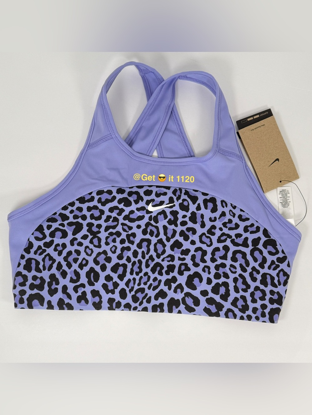 Nike Dri-Fit Swoosh Women’s Leopard Print Sports Bra DM0633-569 Thistle Size L - Picture 3 of 8